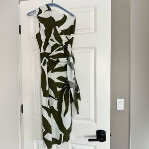 Petal & Pup Zara One Shoulder Midi Linen Dress in Olive Palm